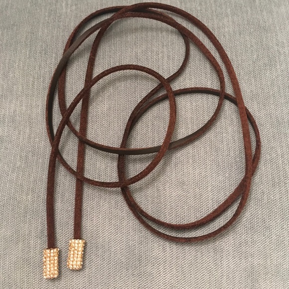 boutique Jewelry - NEW LARIAT LEATHER and CUBIC ZIRCONIA CRYSTAL ENDS NECKLACE